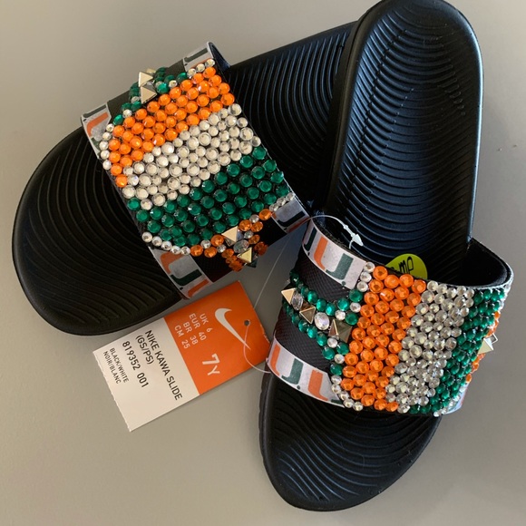 Custom University of Miami Nike Slides size 7 - Picture 9 of 10